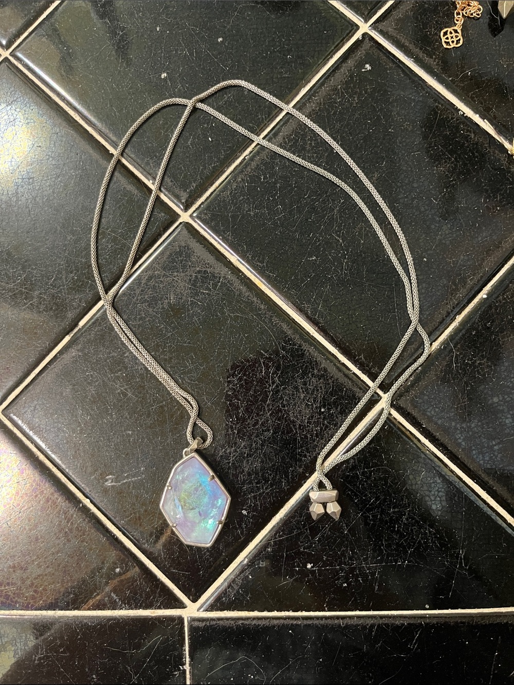 Kendra Scott Iridescent Lavendar Opal-Look Hexagon Pendant Necklace
